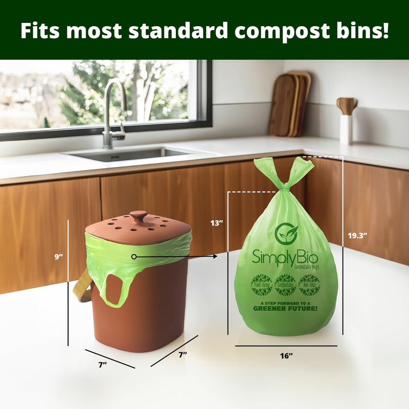 Simply Bio 3 Gallon Compostable Trash Bags Liners Drawstring, Heavy Duty Extra Thick 1 Mil, 11.36 Liter, 50 Bags, Small Kitchen Food Scrap Waste Bag, ASTM D6400, US BPI and OK Compost Home Certified - Image 2